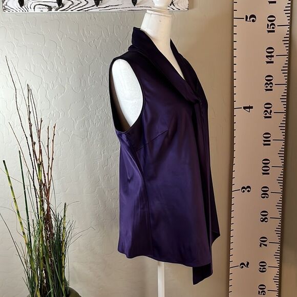 𝅺spense dark purple silky blouse with attached scarf. Sleeveless. Size large. - Picture 4 of 9